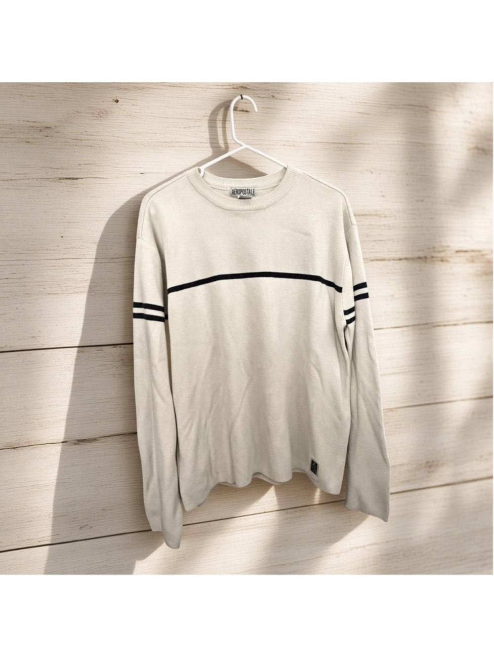Vintage Aeropostale Y2K Striped Knit Crewneck Sweater Cream Men’s Large Gorpcore